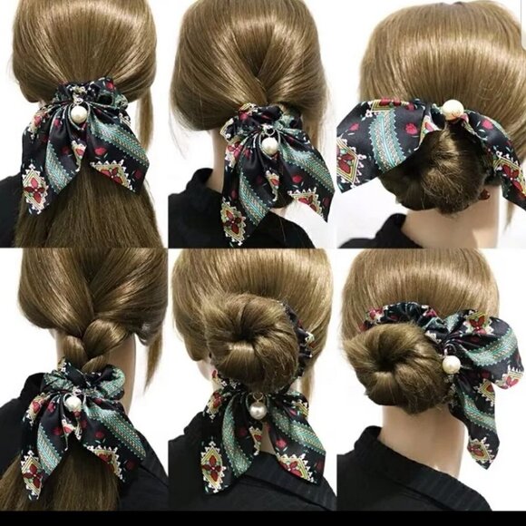 New! CHAIN PRINT Bow knot Scrunchie - Picture 11 of 11